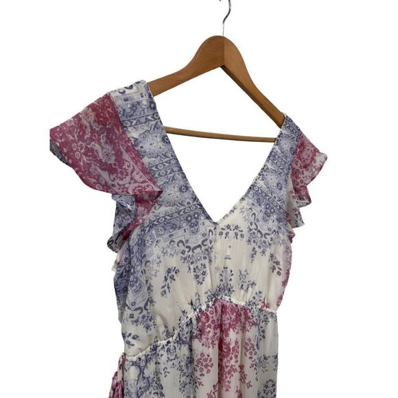 Knox Rose Chiffon Multicolored V-Neck Midi Dress Ruffle Tassel Boho Size Small - Picture 3 of 15